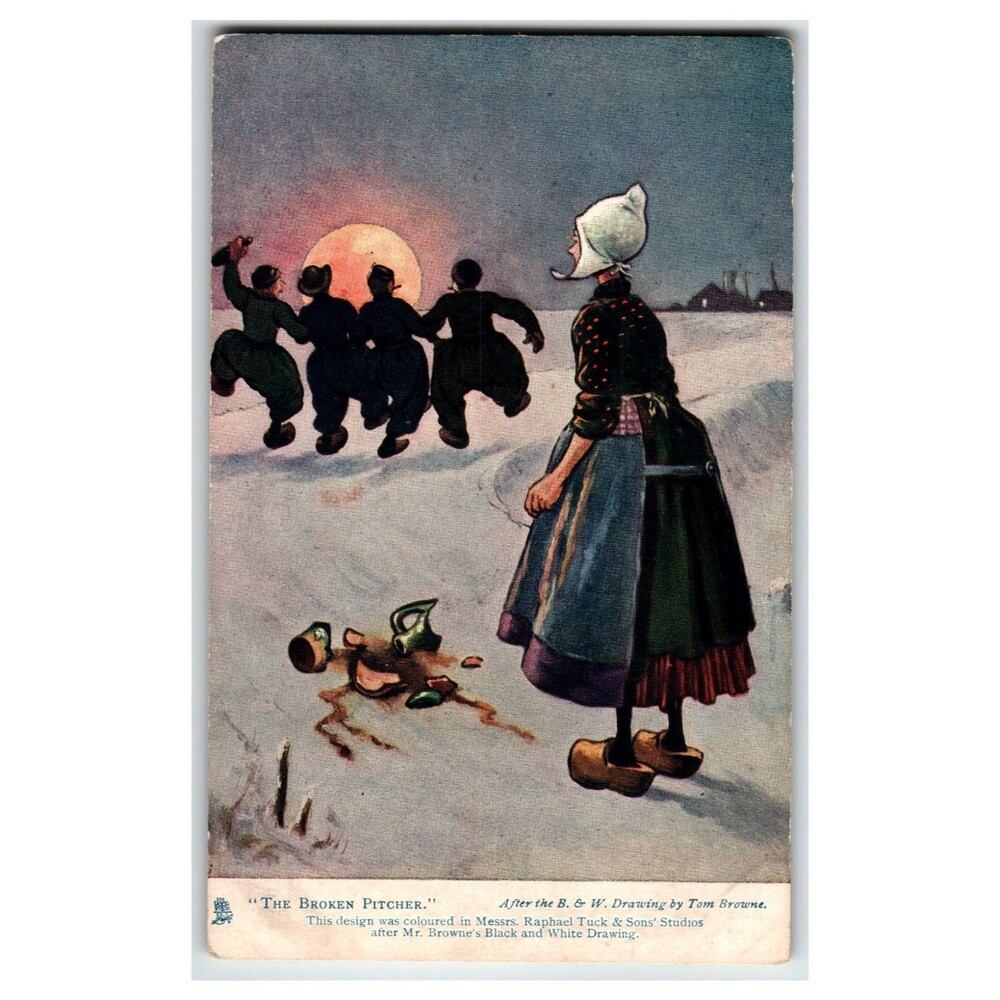 Raphael Tuck "The Broken Pitcher" Dutch Studies Postcard Tom Browne Art